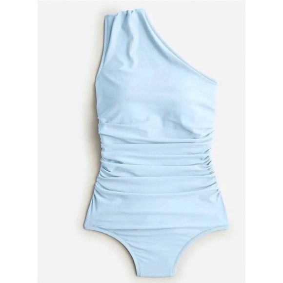 NWT J Crew Ruched Blue mist one-shoulder one-piece bathing suit, size 18 - Picture 1 of 12